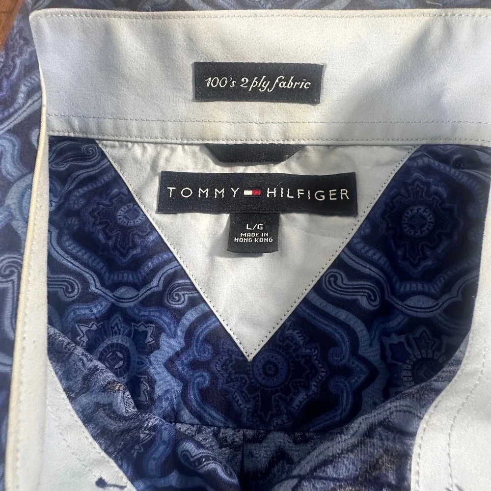 Vintage Tommy Hilfiger Y2K Paisley Button Up Shirt Mens Large‎ 100s 2-Ply Cotton